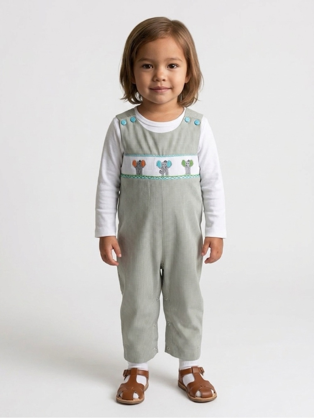Stellybelly Gingham Smocked Elephant Kids Romper